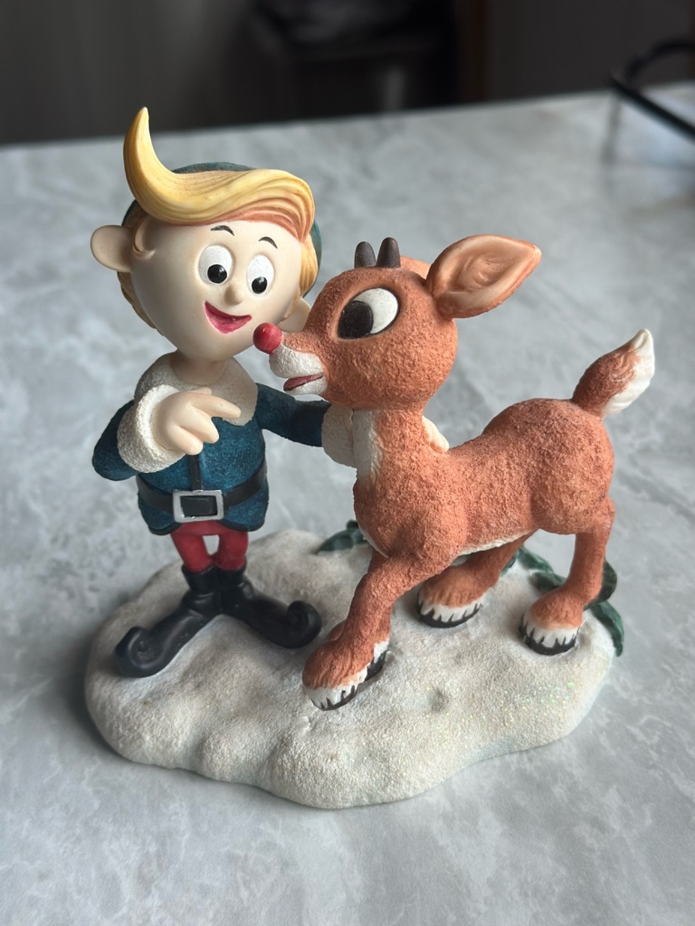 Rudolph & Elf Figurine - Festive Red-Nosed Reindeer
